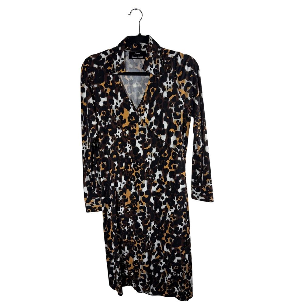 Dennis by Dennis Basso Leopard Print Faux Wrap Dress Small Belted